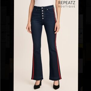 Veronica Beard Dark Blue Flare Jeans with Red Stripe
